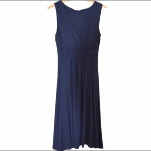 Navy Blue Twist Front Low Plunge Neck Midi Dress, Size Small